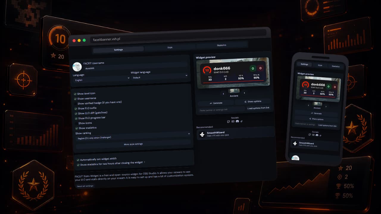 Podgląd projektu Faceit dodatki na stream i nie tylko